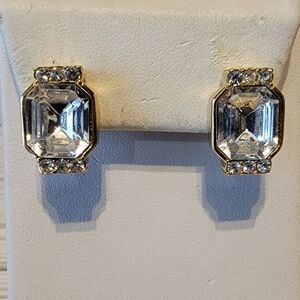 B12 Vintage Richelieu Gold-tone & Clear Stone Pierced Earrings